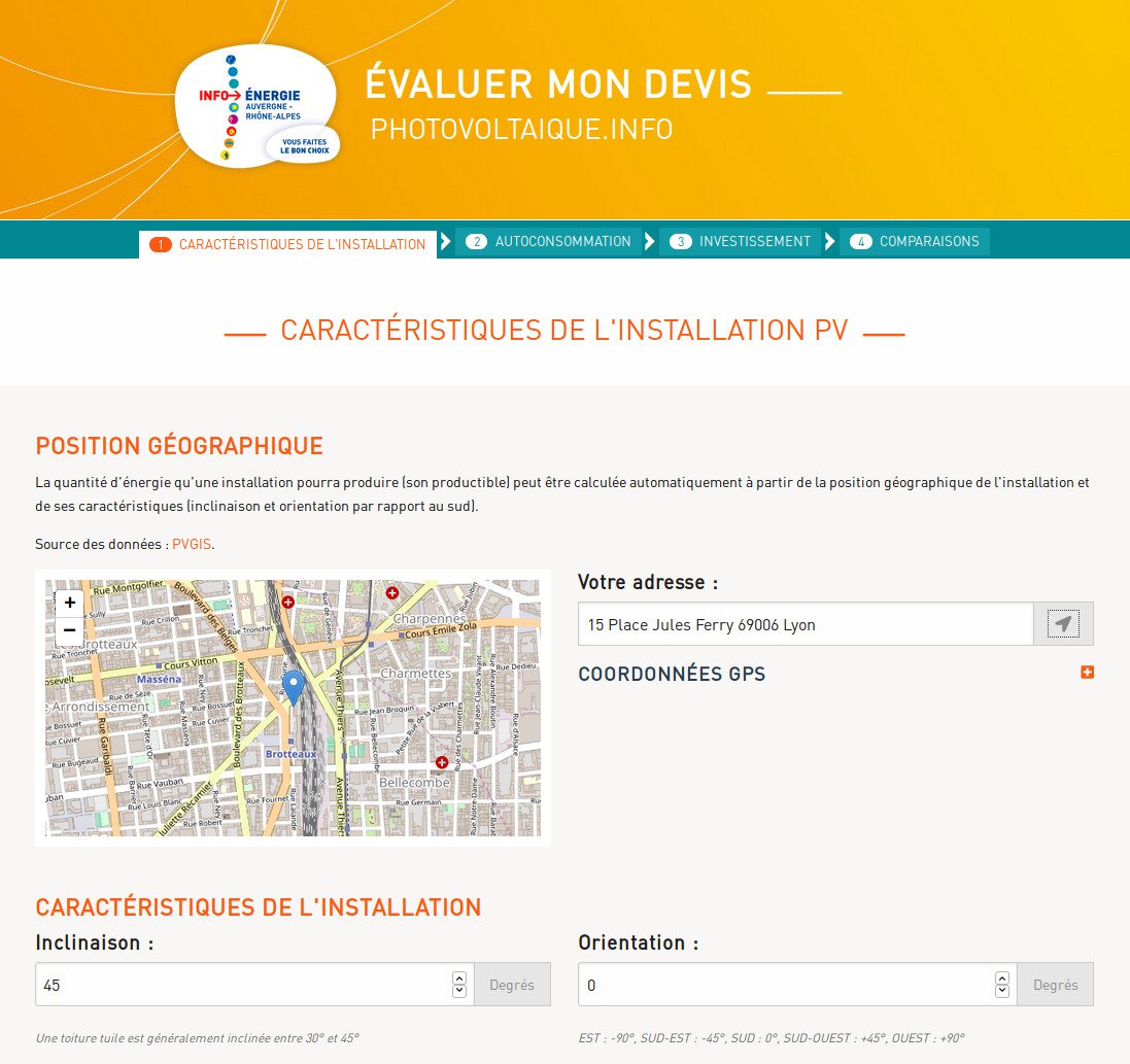 Copie d'écran de l'outil « Évaluer mon devis »